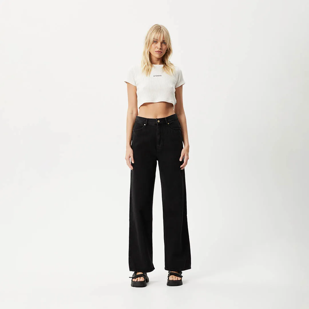 AFENDS Womens Ari - Waffle Cropped T-Shirt - Off White