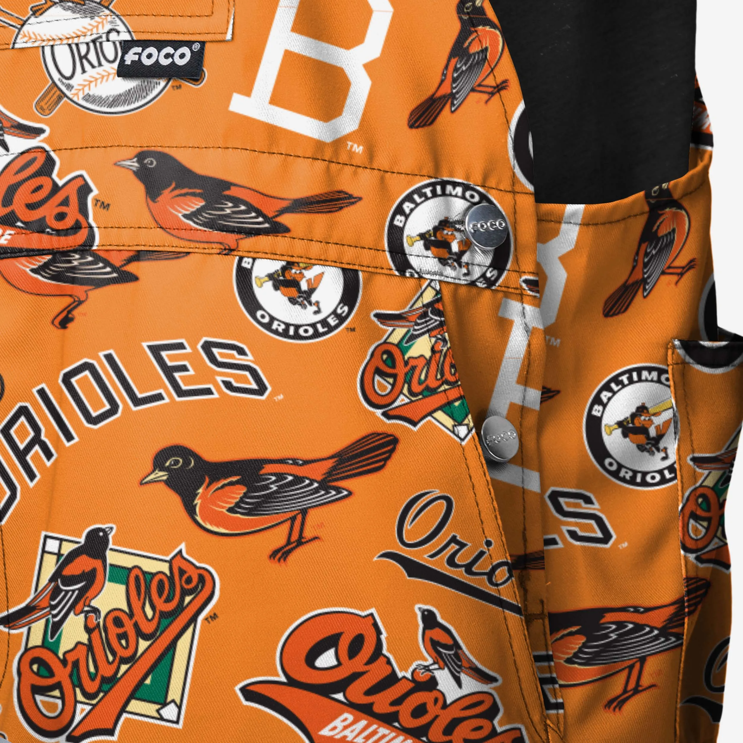 Baltimore Orioles Mens Historic Print Bib Shortalls