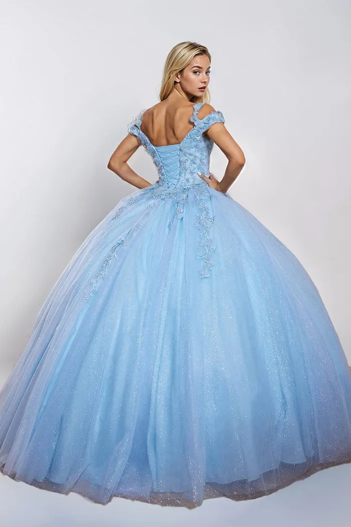 Flower Appliques Straps Sky Blue Tulle Quinceanera Dresses