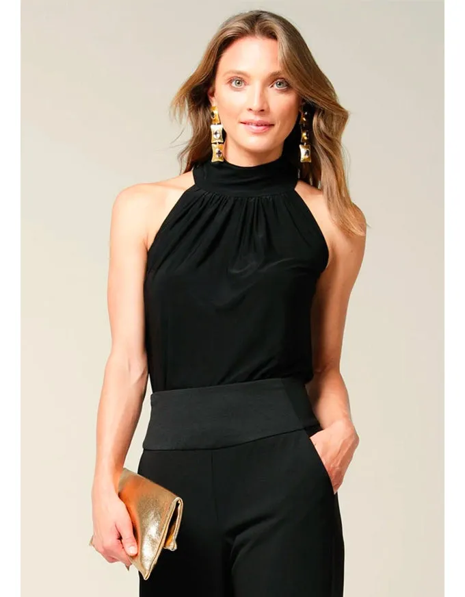High Neck Tie Top Black