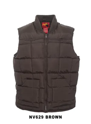 Men's Nylon Quilted Sleeveless Vest With Embroidery-NV629/EMB-BROWN