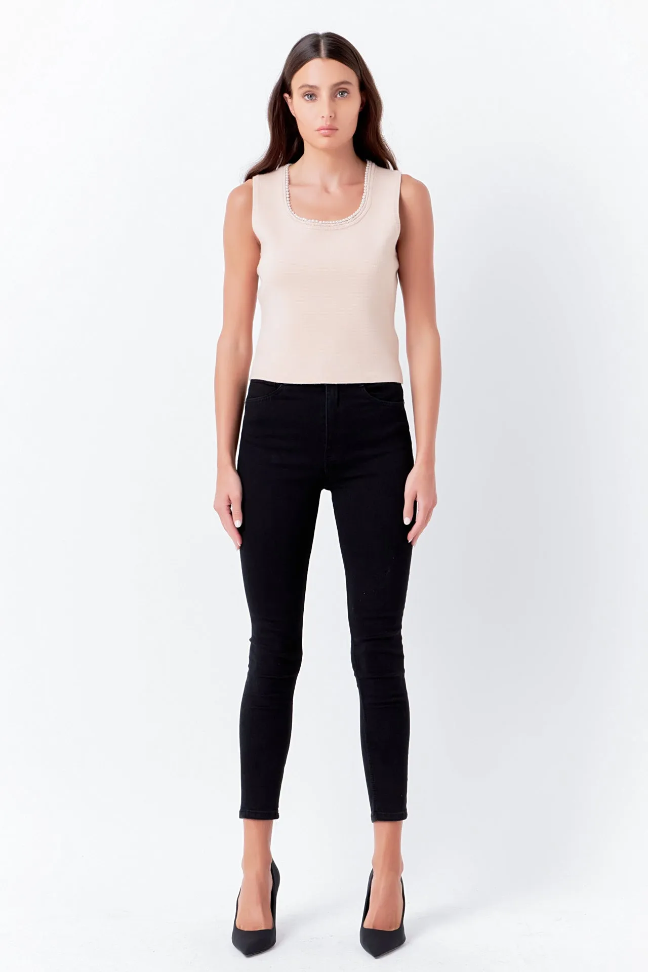 Pearl Trim Knit Tank Top