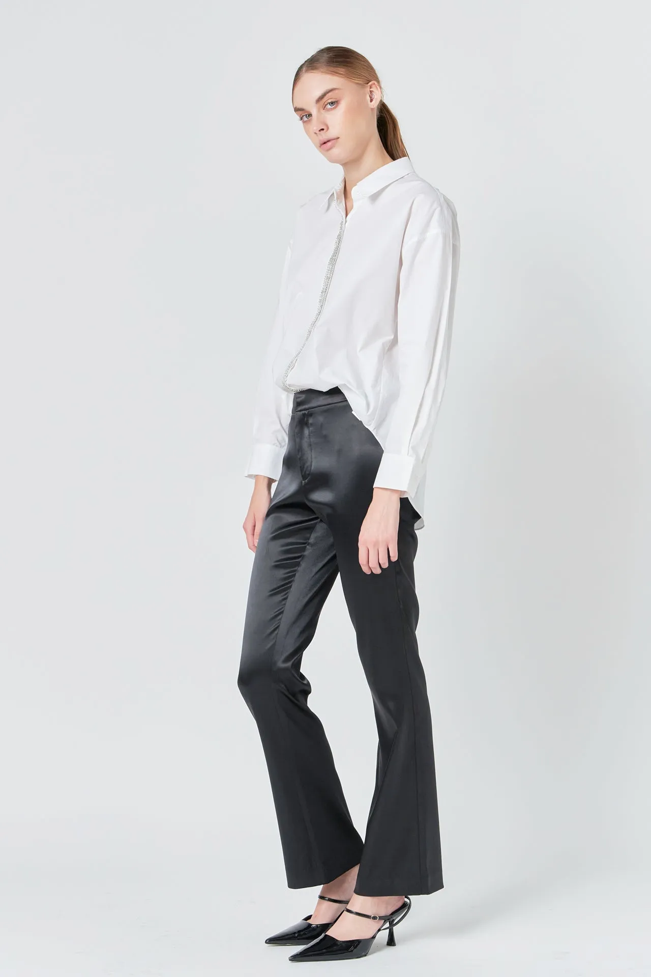 Sequin Placket Button-Up Shirt