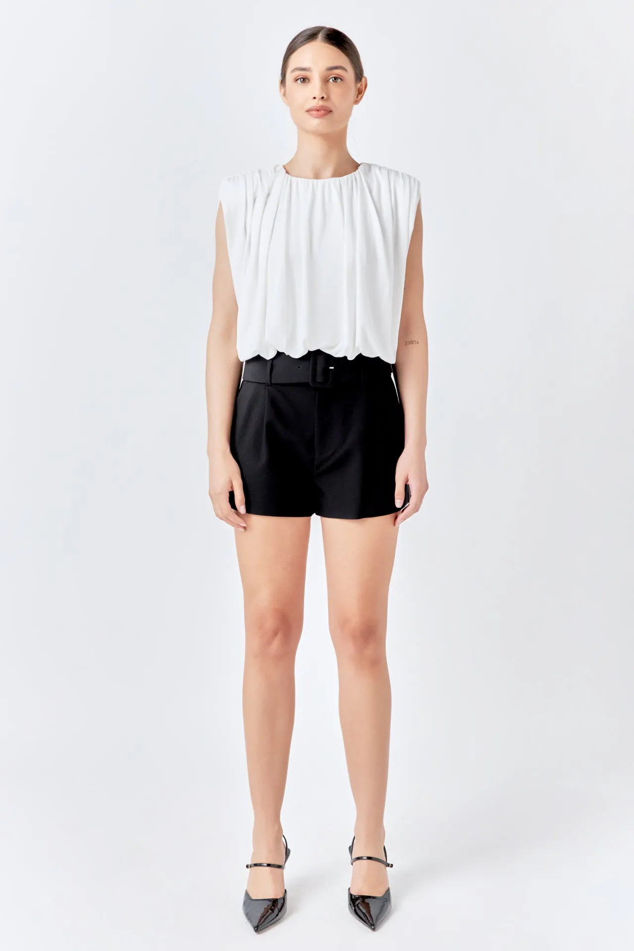 Shirred Shoulder Cropped Top