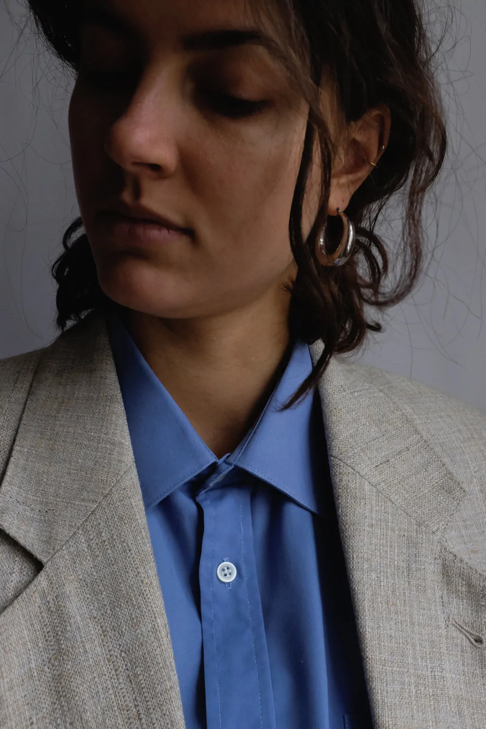VINTAGE LINEN BLEND BEIGE BOXY BLAZER