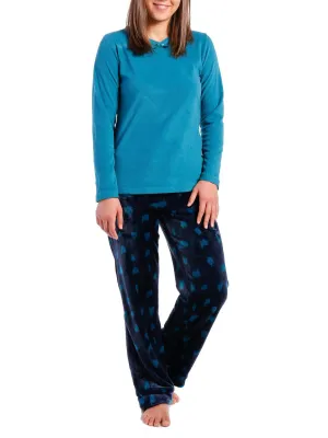 Women's Lush Butterfleece Lounge Set - Snow Leopard - Navy/Teal